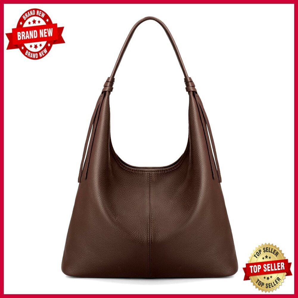 Genuine Leather Slouchy Hobo Tote with Magnetic Closure & Tassel Ribbon